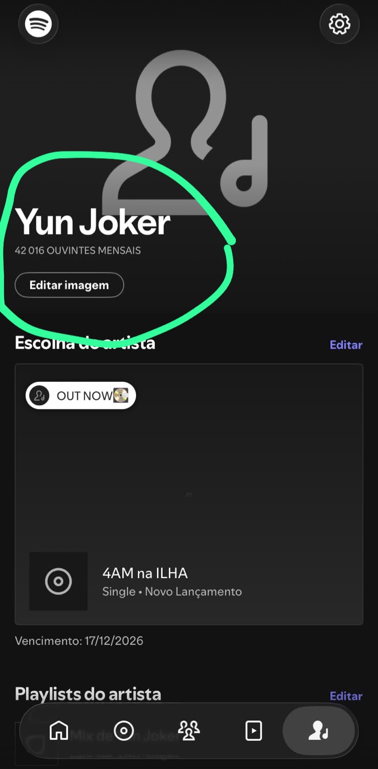 Perfil de Yun Joker no Spotify com 42 016 ouvintes mensais