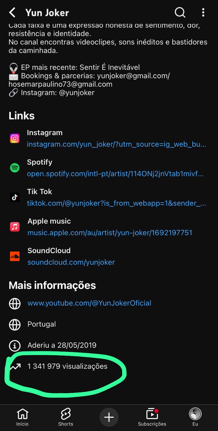 Canal de YouTube de Yun Joker com 1 341 979 visualizações